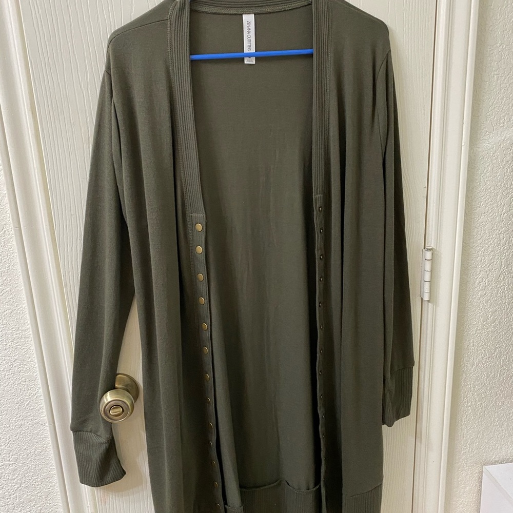 Green snap front cardigan